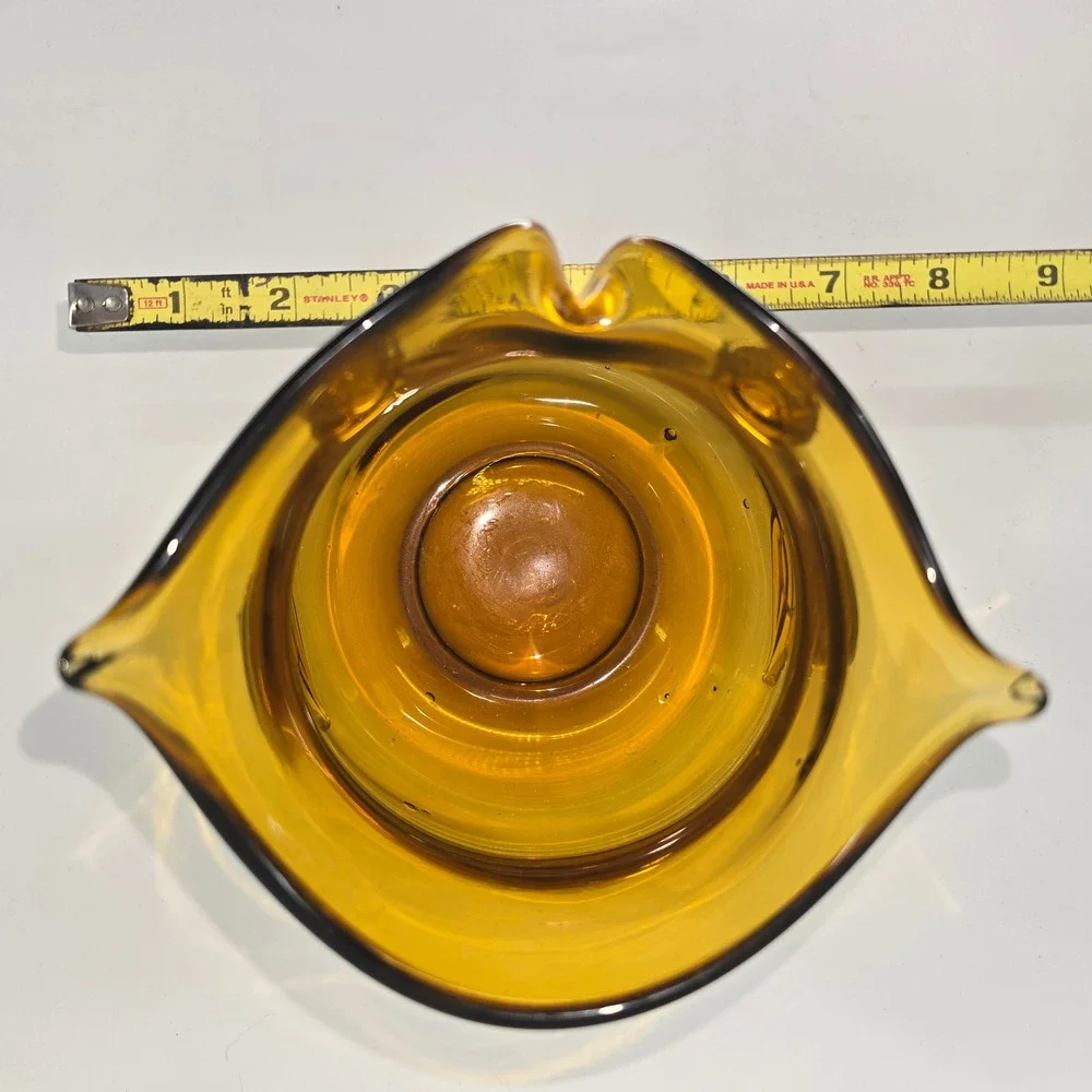 Vintage Pier 1 Amber Art Glass Owl Vase Pitcher Mid Century Modern Decor 8in